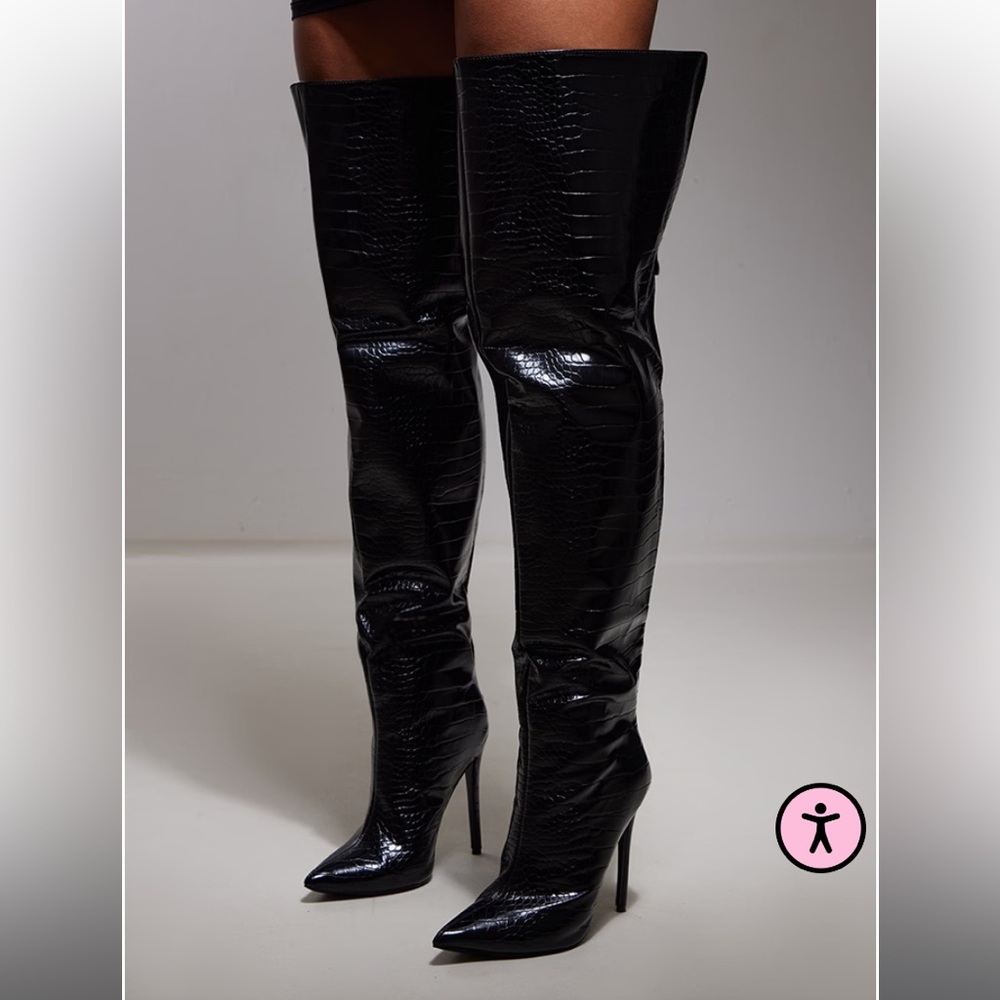 Pretty little thing black thigh high boots